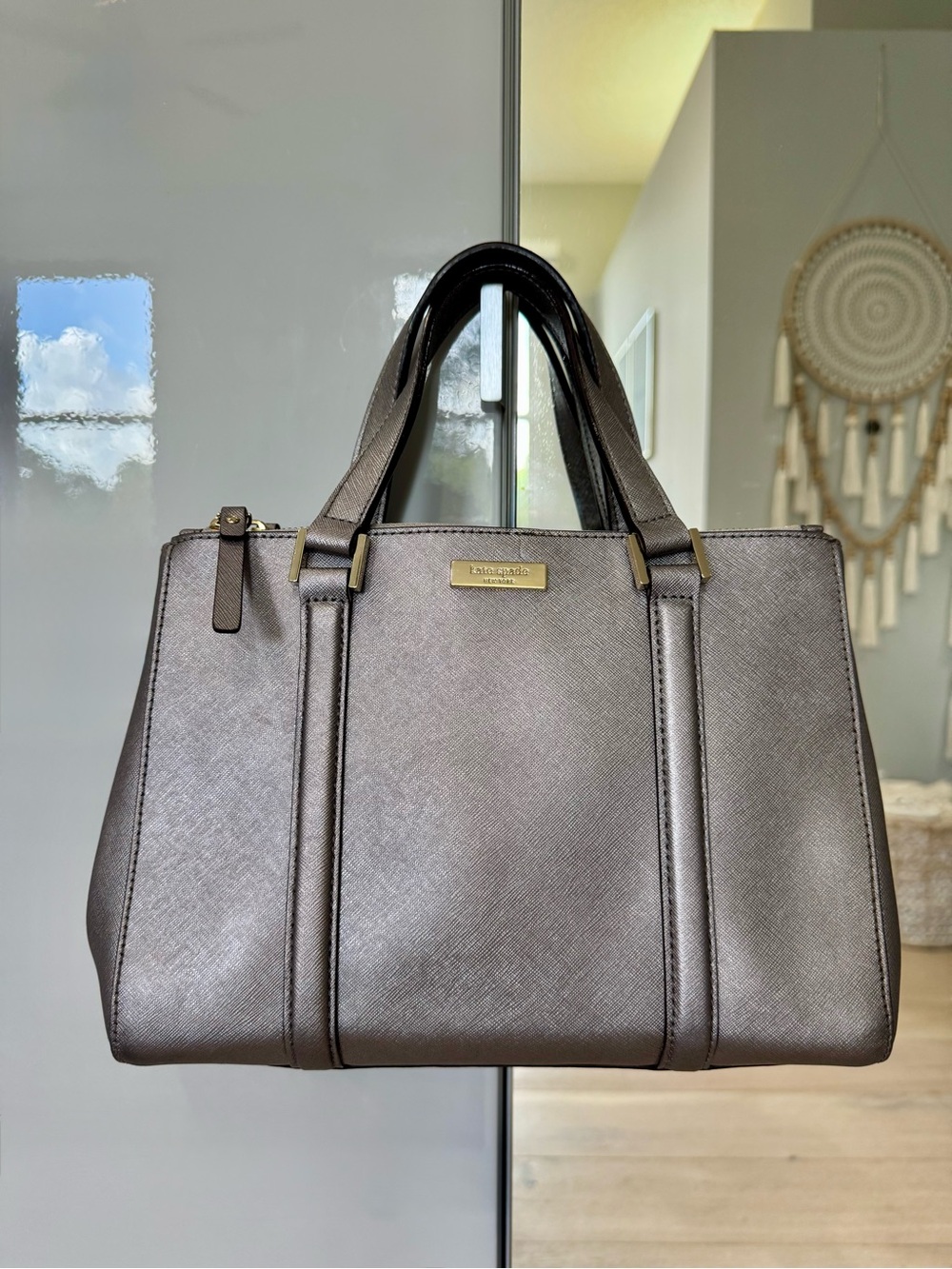 Kate Spade Bag — Newbury Lane Small Loden Satchel in Metallic Anthracite